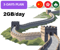 Mainland/HK/Macao 3 Days Unlimited(2GB/day high speed)